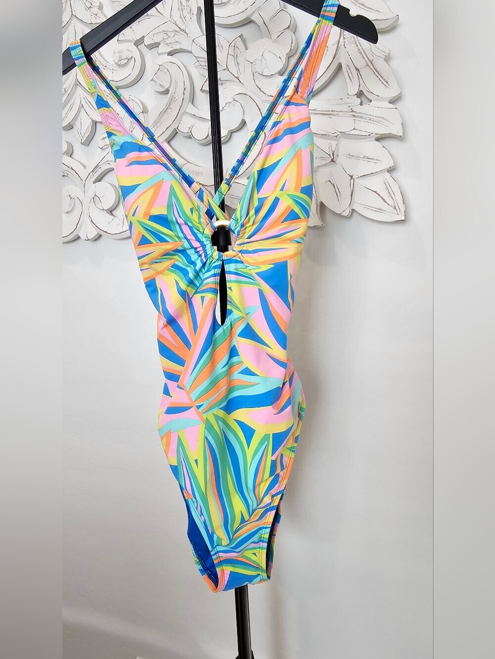 Bleu Rod Beattie Blue Leaf Pattern One-Piece Swimsuit Women's Sz 10